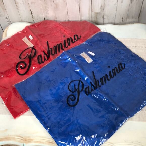 NWOT 100% Pashmina Scarves Red and Blue Set Of  2 - Picture 5 of 7